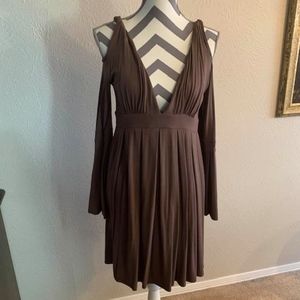 Arden B Chocolate Jersey Dress with Bell Sleeves M